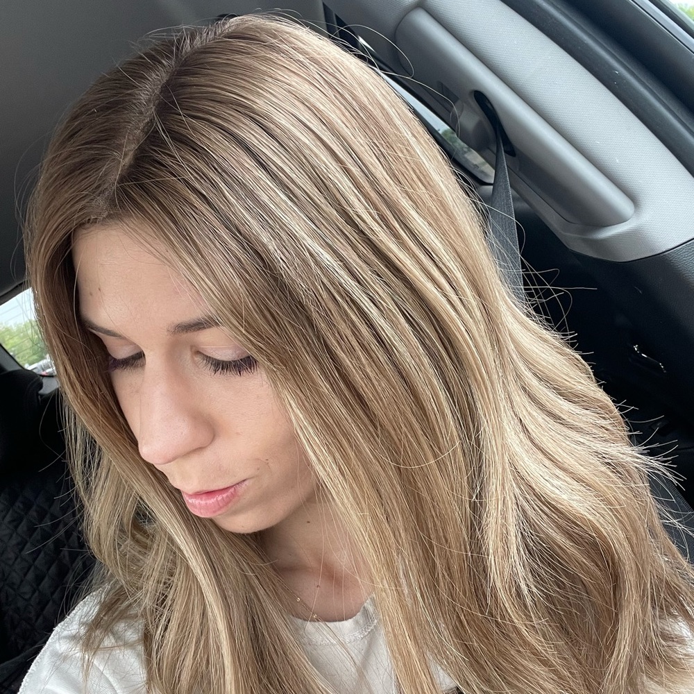 Lace top wig Brazilian human hair with highlights